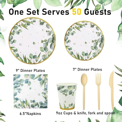 350 Pcs Sage Green Disposable Paper Plates and Cups Set for Party Q1101