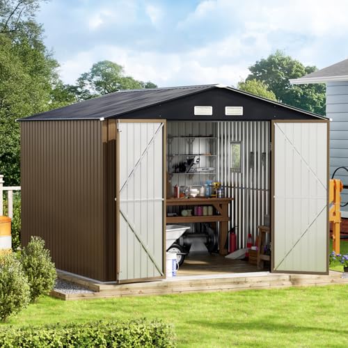 Outdoor Steel Storage Shed with Lockable Doors and Windows E249038