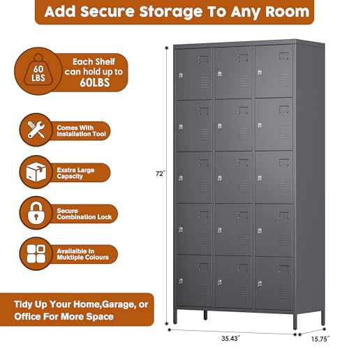 6 Door Metal Storage Locker with 18 Hooks, Black & Dark Grey K6611
