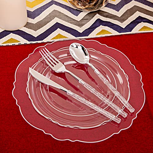 350PCS Clear Plastic Plates with Gold Trim for 50 Guests, Disposable Dinnerware Set O686017