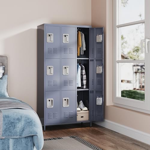 3-Door Steel Storage Locker with Shelves and Hooks I822961