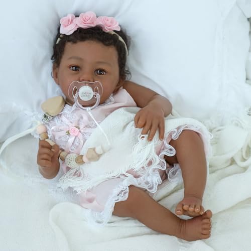 18-Inch Realistic African American Newborn Baby Doll with Soft Weighted Body Y11968