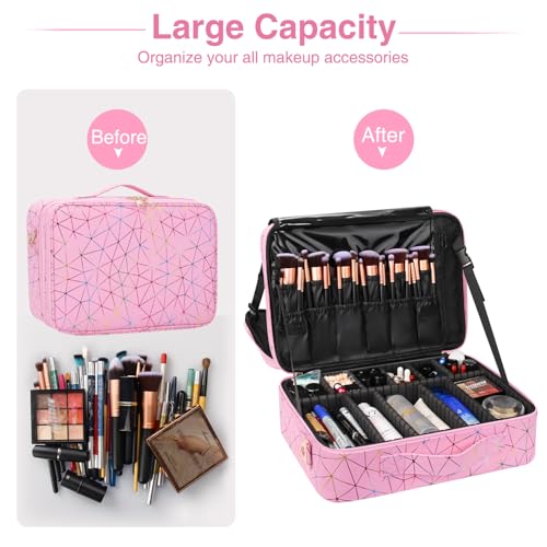 Large Capacity 3 Layer Makeup Case Cosmetic Organizer with Brush Bag R31262