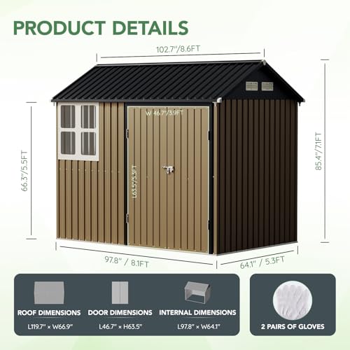 Outdoor Steel Storage Shed with Lockable Doors and Windows E249038