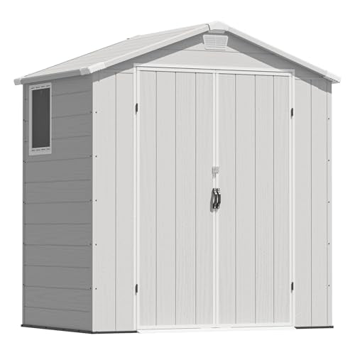 6×8FT Plastic Outdoor Storage Shed with Floor, Lockable Double Door J5369