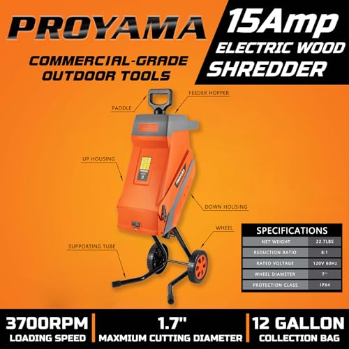 Electric Wood Chipper Corded Shredder with Collection Bag and Push Stick F45954