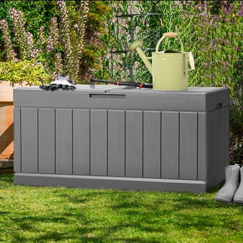 31 Gallon Resin Deck Box Waterproof Indoor Outdoor Storage for Patio Cushions and Garden Tools L90121