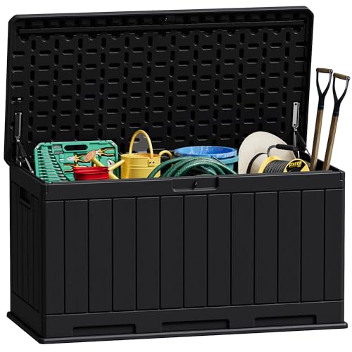 31 Gallon Resin Deck Box Waterproof Indoor Outdoor Storage for Patio Cushions and Garden Tools L90121