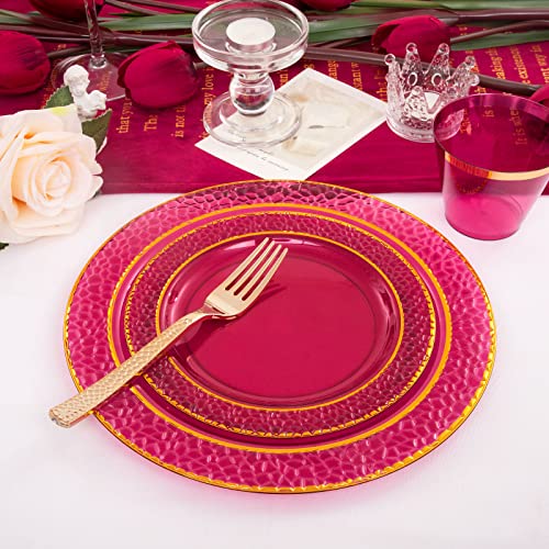 350PCS Clear Plastic Plates with Gold Trim for 50 Guests, Disposable Dinnerware Set O686017