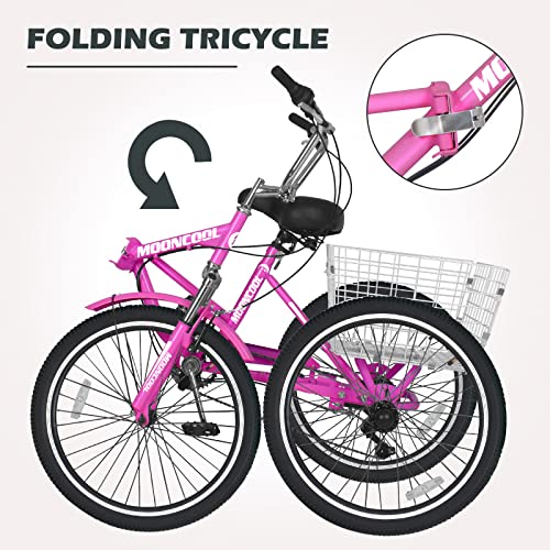 Adult Folding Tricycle 7 Speed 20/24/26 Inch 3 Wheel Bike with Large Basket A30463