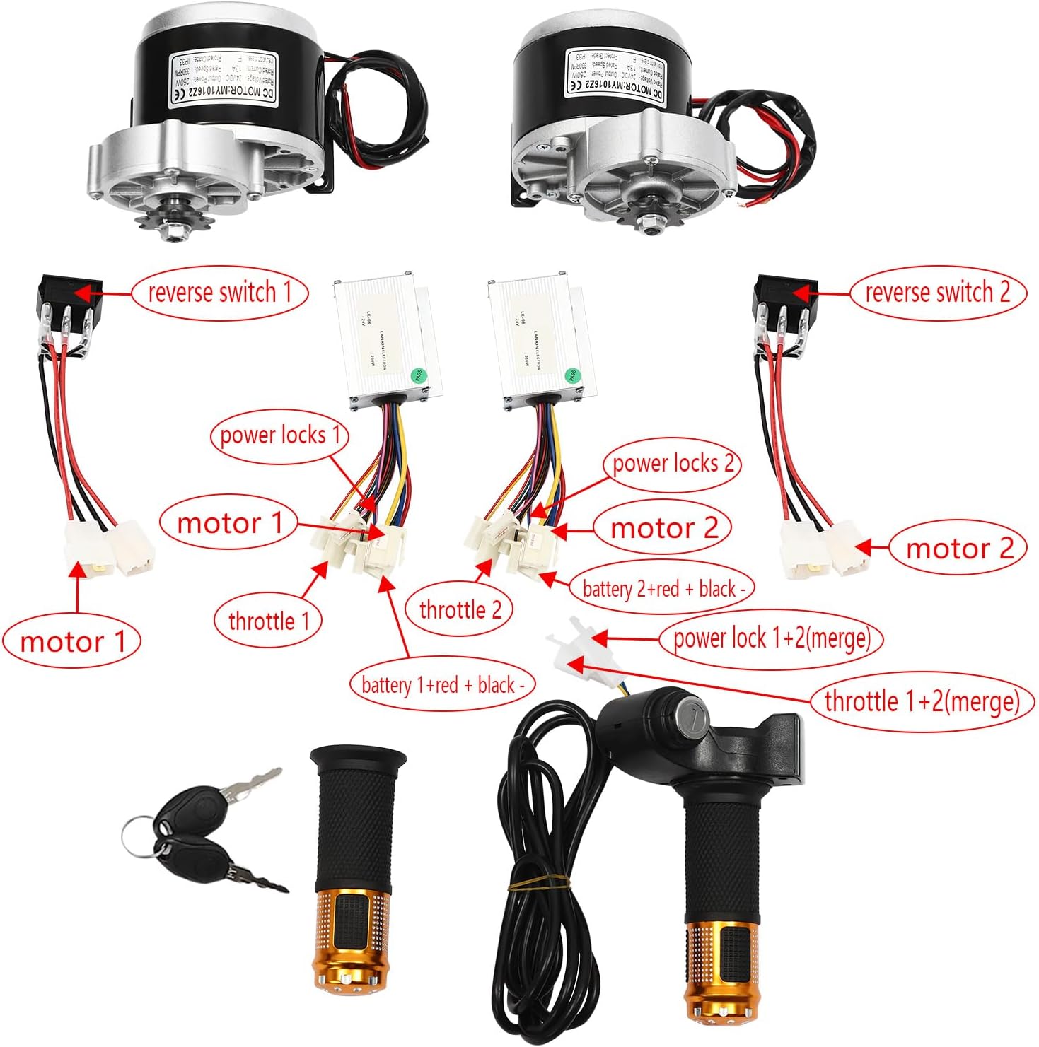10 Inch 24V Dual Drive Brush Gear Motor Conversion Kit with Digital Display Throttle S292