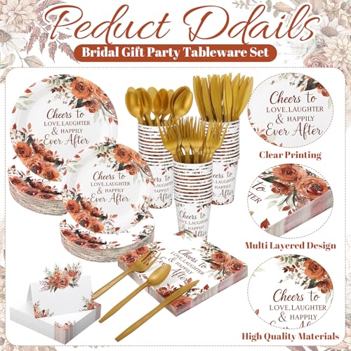 410 Pcs Terracotta Floral Paper Plates and Napkins Set for 50 Guests S1131