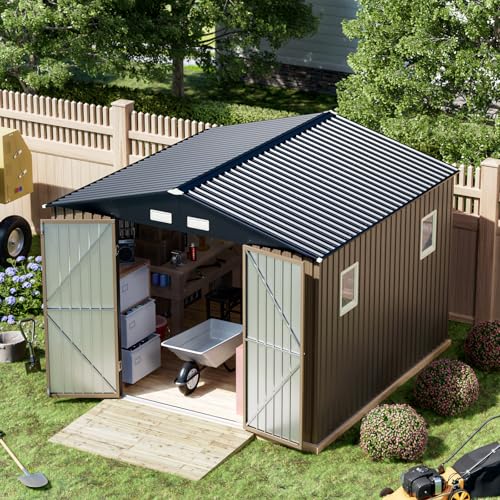 Outdoor Storage Shed 10 x 12 ft Metal Garden Utility with Lockable Doors U582216
