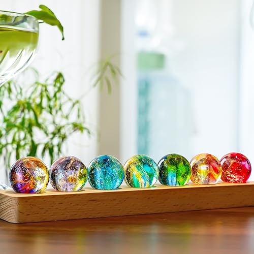Crystal Glass Balls 1.5 Inch Decorative Set with LED Wooden Base Night Light V349