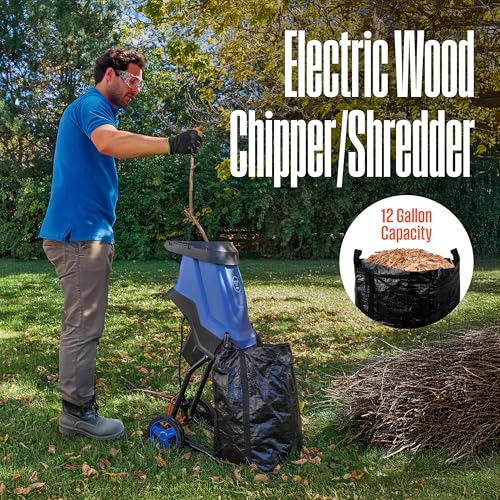 Corded Electric Mulcher Chipper Shredder with 12 Gallon Collection Bag F121