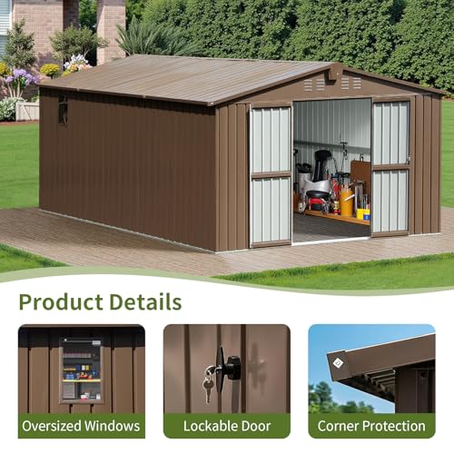 Outdoor Storage Shed with Windows and Lockable Doors Y7222