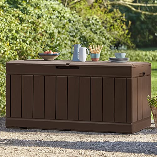 31 Gallon Resin Deck Box Waterproof Indoor Outdoor Storage for Patio Cushions and Garden Tools L90121