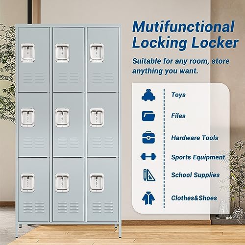 3-Door Blue Steel Storage Locker for Office, School, Gym C68898