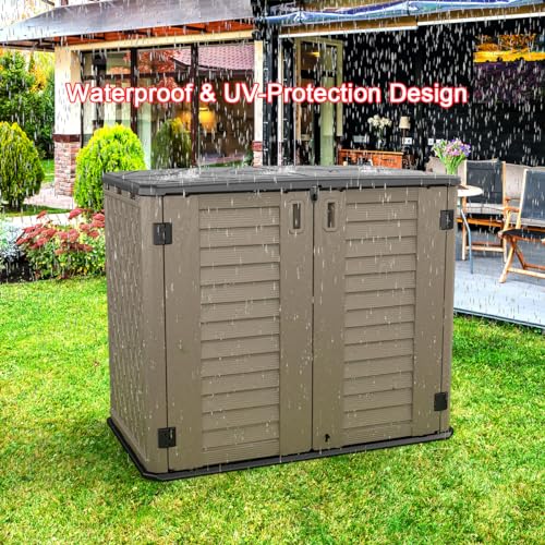 Horizontal Outdoor Storage Shed, 47 Cu.ft Resin Waterproof Cabinet for Garden Patio Backyards F5157