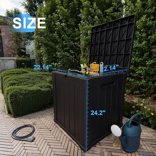100 Gallon Resin Deck Box, Lockable Patio Outdoor Storage, Waterproof - Black F75230