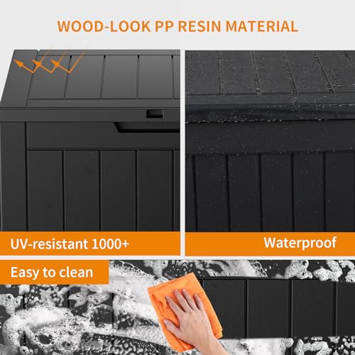 100 Gallon Resin Deck Box, Lockable Patio Outdoor Storage, Waterproof - Black F75230