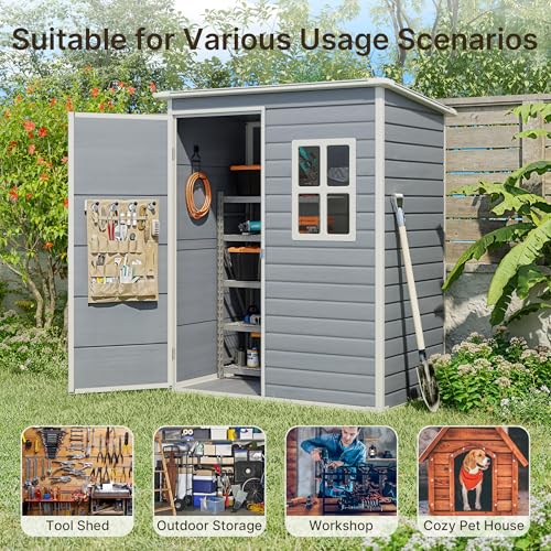 Outdoor Storage Shed with Floor, Lockable Doors, Window, Vents, Steel Frame U71245