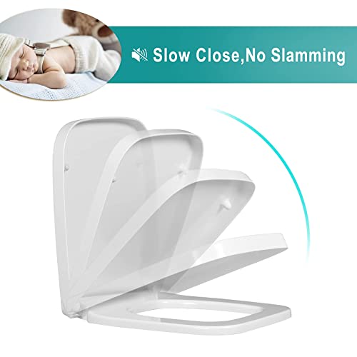 Soft Close Toilet Seat, White Square, Quick Release O1589