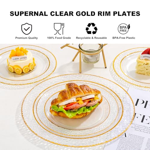 350PCS Clear Plastic Plates with Gold Trim for 50 Guests, Disposable Dinnerware Set O686017