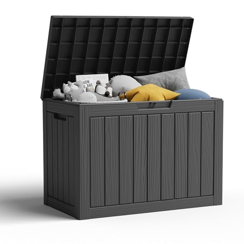 100 Gallon Resin Deck Box, Lockable Patio Outdoor Storage, Waterproof - Black F75230