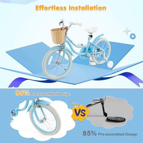 Kids Bike 14 16 18 Inch with Training Wheels, Adjustable Height, Handbrake & Coaster Brake I423