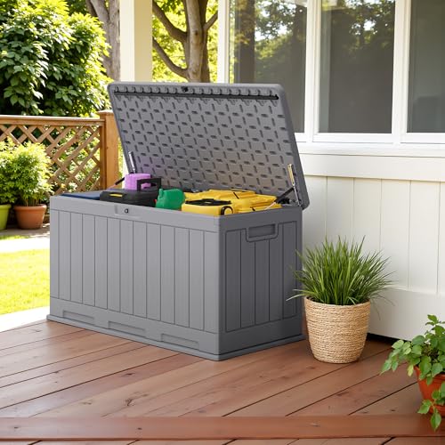 30 Gallon Waterproof Resin Deck Box for Outdoor Patio and Garden Storage Q30388