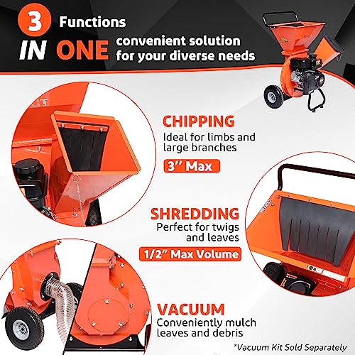 Wood Chipper Shredder Mulcher, 7 HP Gas Powered, 3 Inch Max Capacity C5730