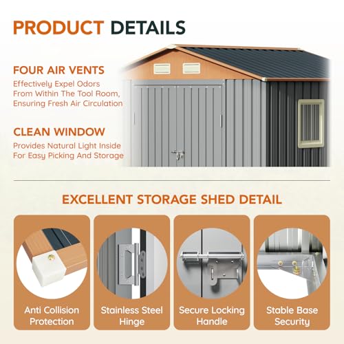 Outdoor Storage Shed with Lockable Door, Compact Metal Tool Shed for Garden O328