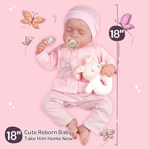 Lifelike Reborn Baby Doll 18 Inch Soft Body Realistic Newborn Sleeping Girl with Clothes and Toy Accessories V33553