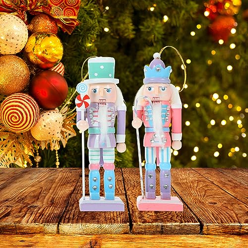Christmas Candy Nutcracker Ornaments, 4pcs Pink Wooden Pastel Soldier Figures, 12cm M808422