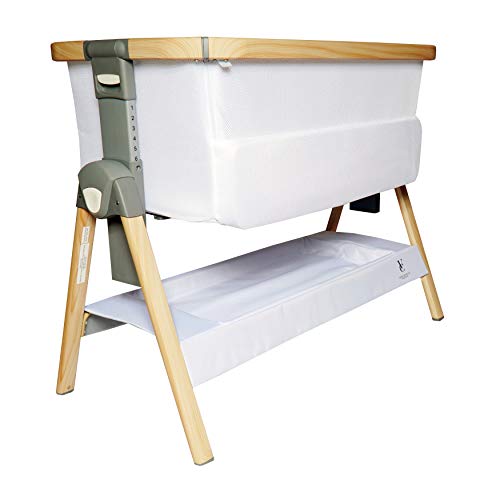 Bedside Crib Bassinet with Travel Bag, Removable Mattress, Height Adjustable - Grey J537094
