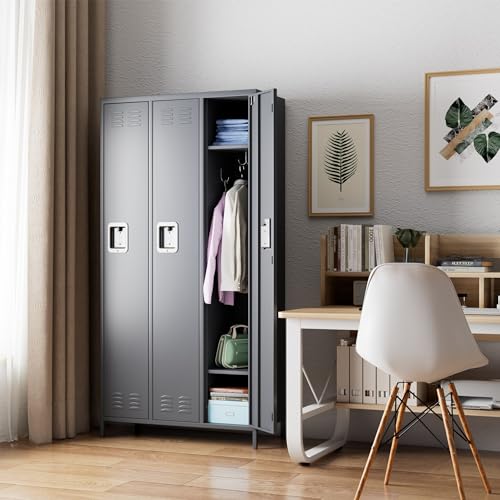 6 Door Metal Storage Locker with 18 Hooks, Black & Dark Grey K6611