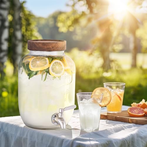 Glass Drink Dispenser with Stand and Spigot, 1 Gallon, Set of 2 I5509