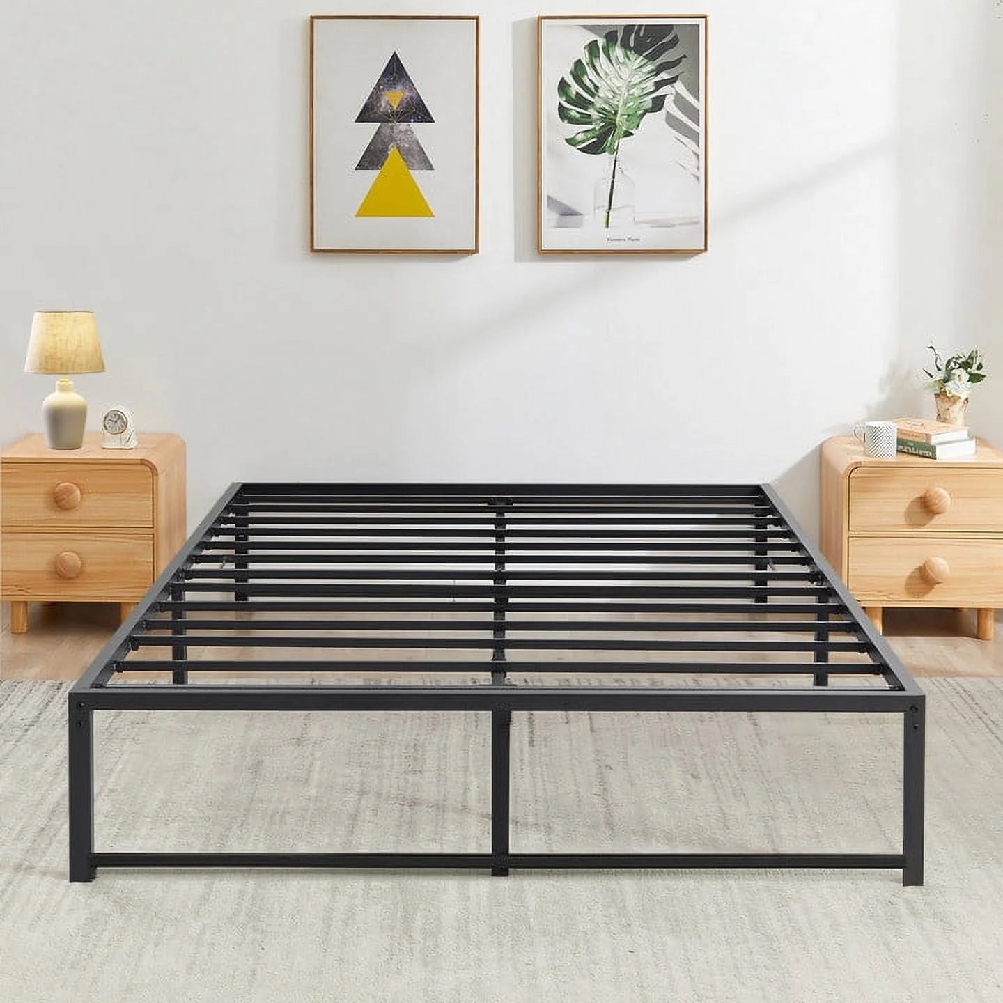 VECELO 14.2 Inch Full Size Metal Platform Bed Frame, Heavy Duty Steel Slats, No Box Spring Needed, Easy Assembly, Black