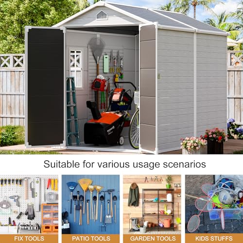 Outdoor Resin Storage Shed with Floor 8x6x7 FT Waterproof, Gray U422