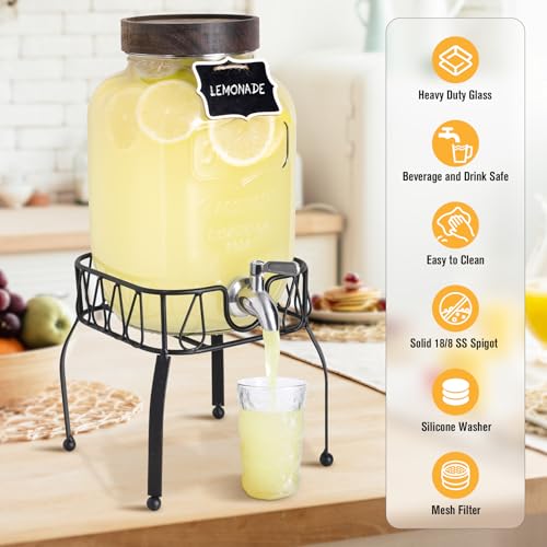 Glass Drink Dispenser with Stand and Spigot, 1 Gallon, Set of 2 I5509