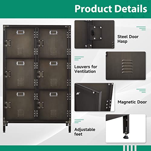 Metal Storage Locker, 47" Steel Retro Cabinet with 6 Lockable Doors C27034