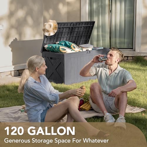 Outdoor Resin Deck Box 120 Gallon Waterproof Lockable F693676