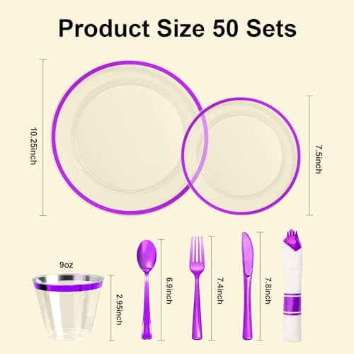 Disposable Plates and Cups Set for 50 Guests with Napkins and Cutlery V71219
