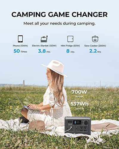 Portable Power Station 537Wh LiFePO4 Battery Backup with 700W AC Outlets E587