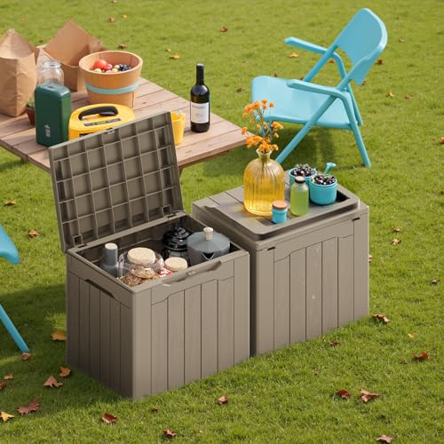 30 Gallon Waterproof Resin Deck Box for Outdoor Patio and Garden Storage Q30388