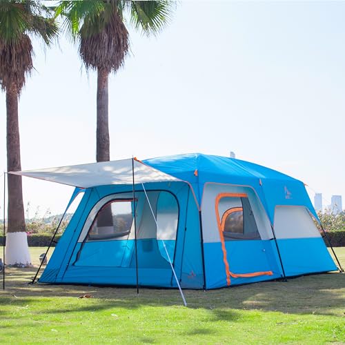 Extra Large Family Cabin Tent 2 Rooms 3 Doors 3 Windows Waterproof for Camping H460