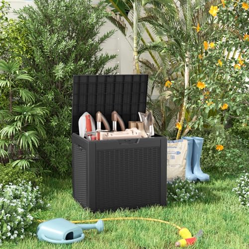 100 Gallon Resin Deck Box, Lockable Patio Outdoor Storage, Waterproof - Black F75230