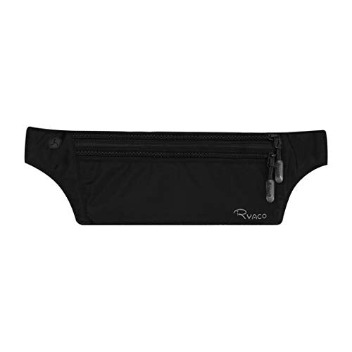 Ryaco Money Belt for Travel, Slim Passport Holder RFID Blocking Hidden Wallet Travel Essentials Pouch Women Men with Adjustable Strap Waist Bag to Protect Cash, Credit Cards and Travel Documents