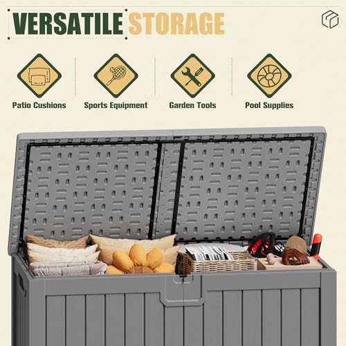 31 Gallon Resin Deck Box Waterproof Indoor Outdoor Storage for Patio Cushions and Garden Tools L90121
